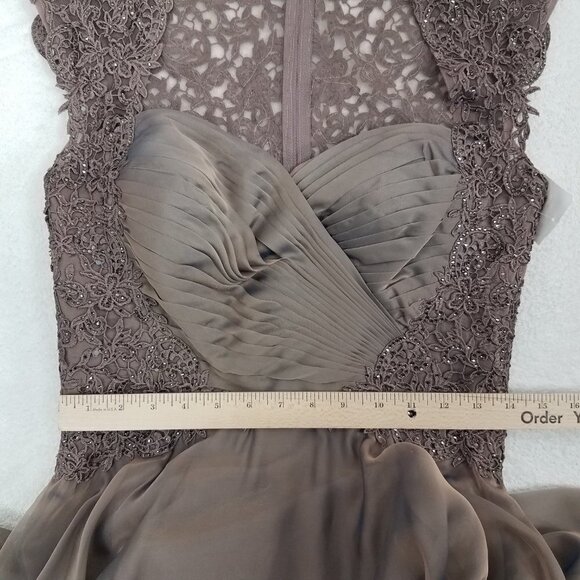 La Femme Size 6 Cocoa 21661 Ruched Chiffon A-line Gown Long Maxi Dress - Picture 9 of 14